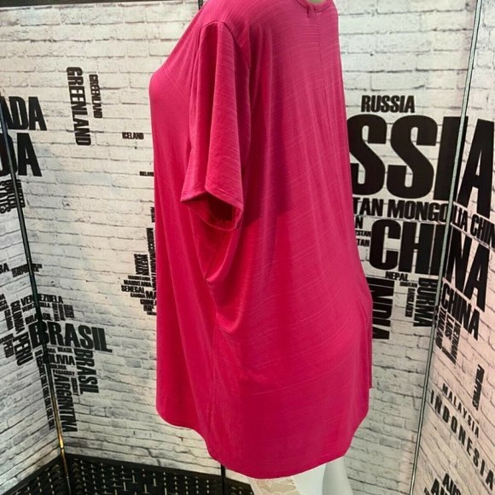 Suzie in the City Plus 3X Pink Studded V-Neck Short Sleeve Top - Picture 5 of 6